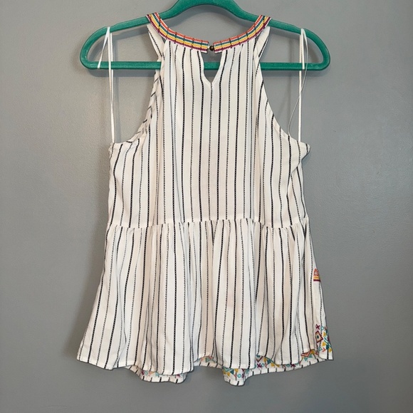 Savanna Jane Tank Embroidered Boho Stripe Peplum Tank Blouse Size Small - Picture 5 of 7